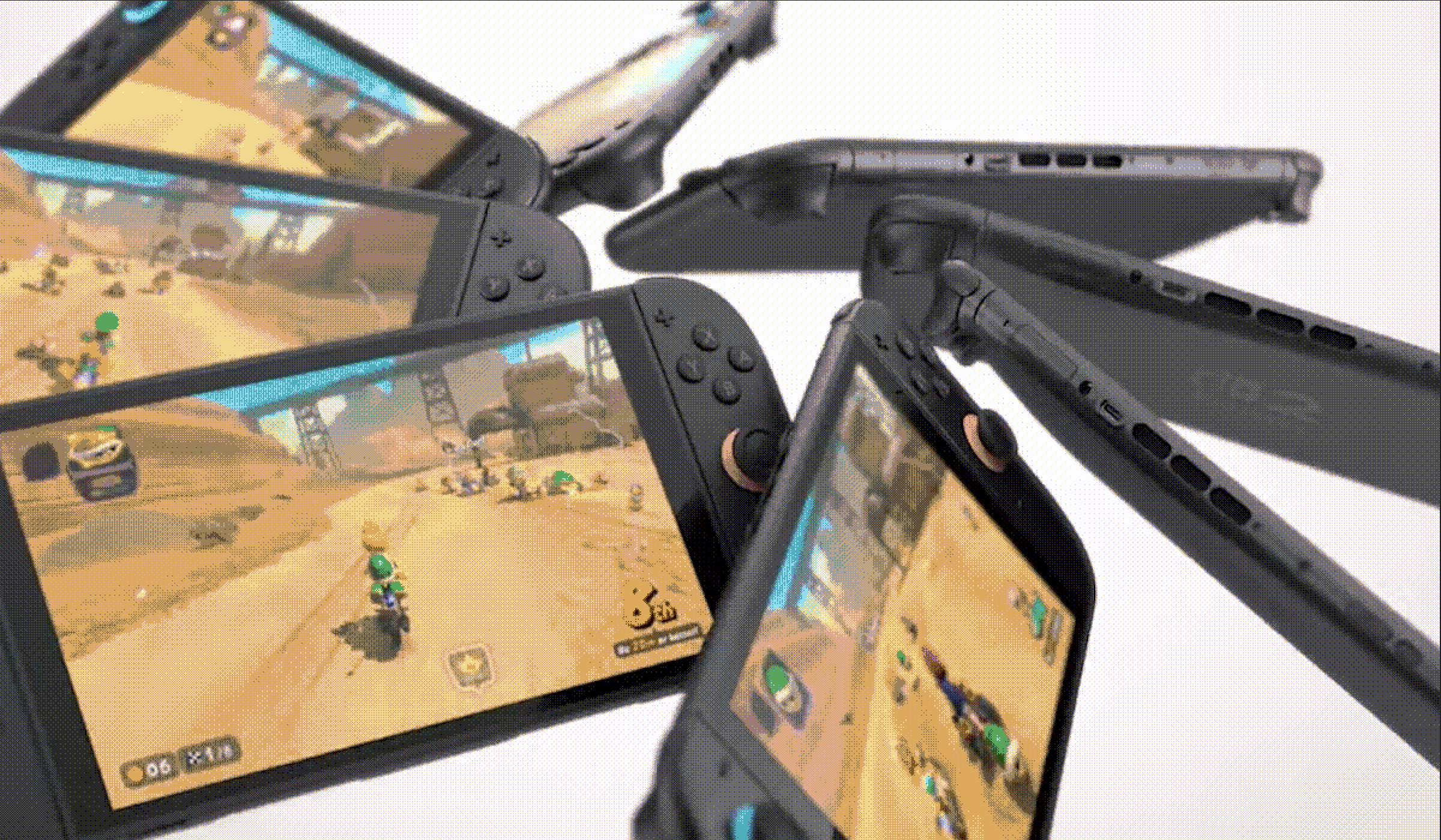 A picture of 8 Nintendo Switches with Donkey Kong Bonanza on it