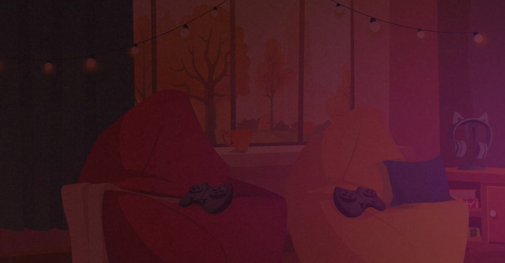 Cozy living room background with red translucent overlay